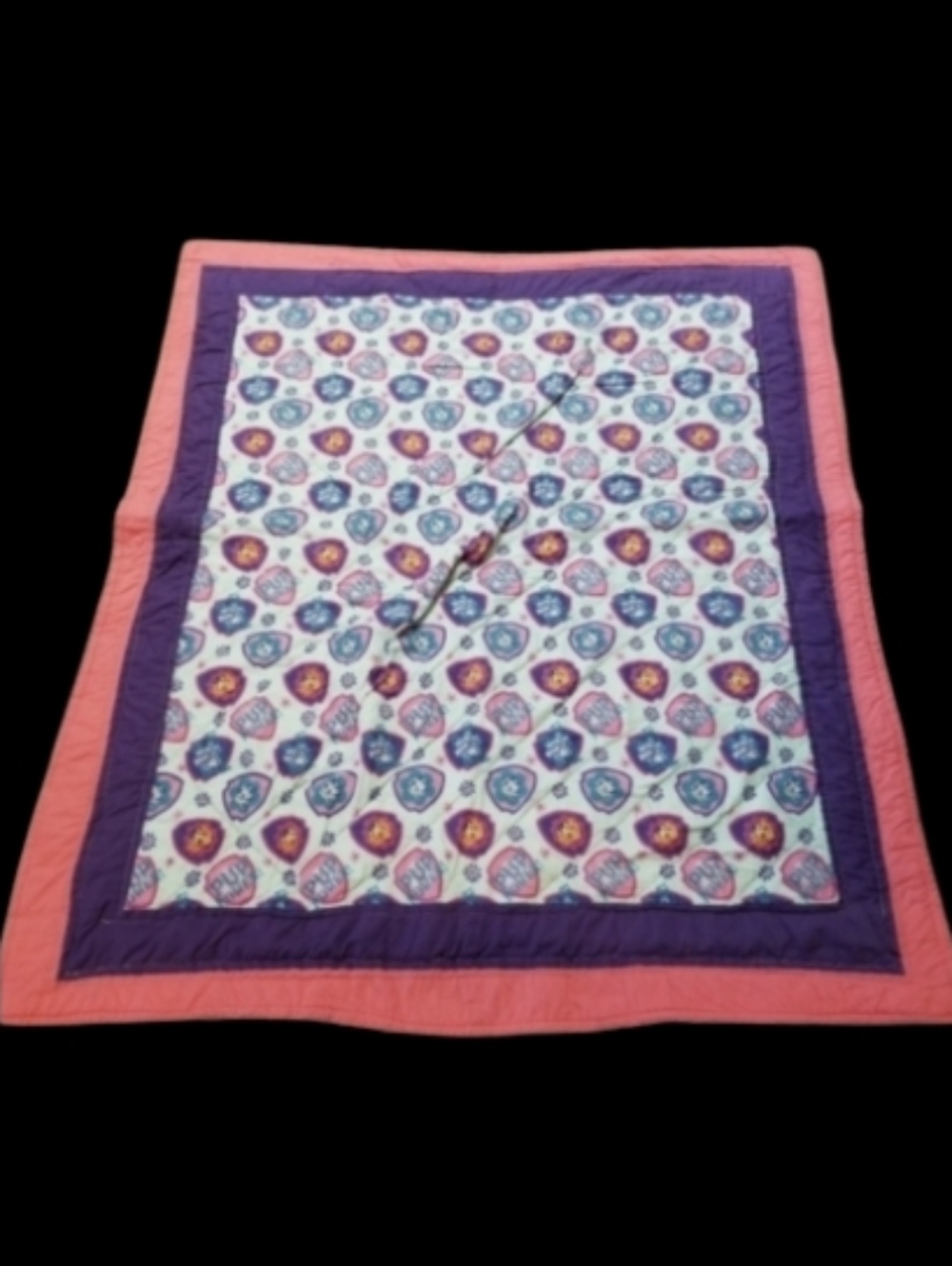 HANDMADE PINK&PURPLE PUP POWER QUILTED THROW 53X44